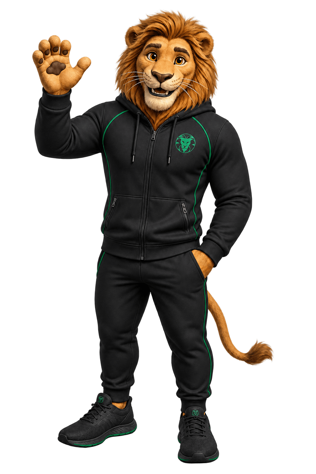 Leão CPPEM com uniforme preto e verde